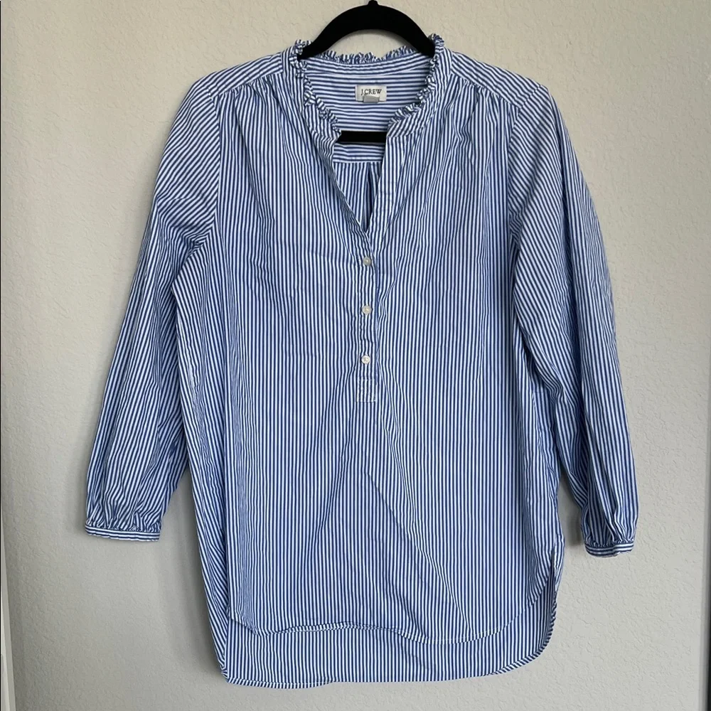 J. Crew Blue Striped 3/4 Sleeve button front tunic top - Picture 1 of 6